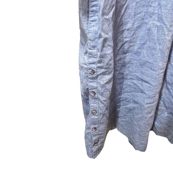 Chico's Blue Linen Blend Shirt Dress with Side Vent Buttons Roll Tab Sleeve - Picture 3 of 12